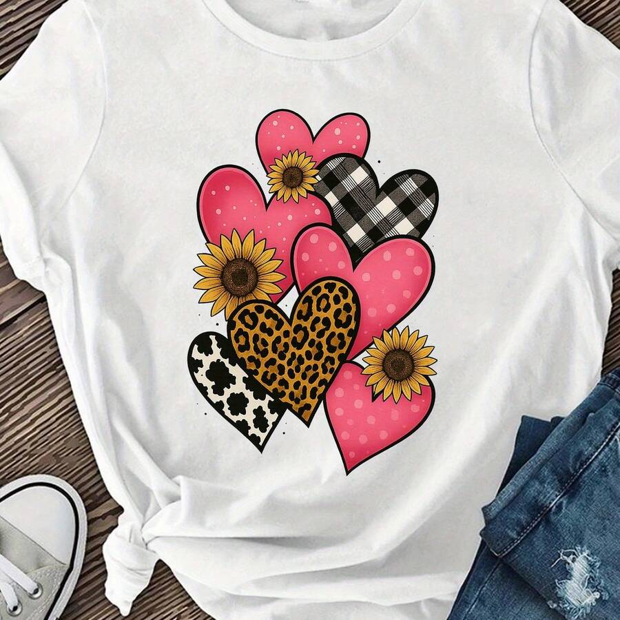 Unisexs 100 Cotton Graphic Tshirt Round Neck Short Sleeve Heart Print Aesthetic Versatile Spring Summer Casual Office Daily Tops Multicolors