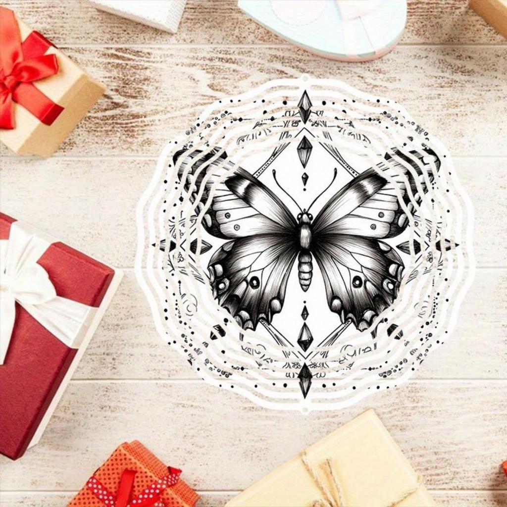 Elegant 3D Butterfly Wind Chime - Golden Mirror Reflective Garden Decor in Black & White | Bird Deterrent, Outdoor & Wedding Decoration
