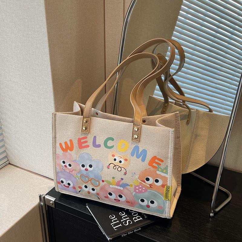 Cartoon bag women's new fashion handbag commuter tote bag large-capacity class shoulder bag