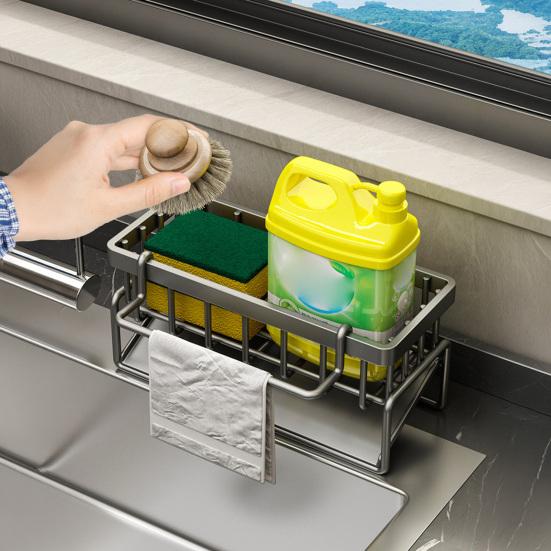 Drain Rack Rustproof Carbon Steel Organizer with Detachable Drain Tray Storage Rack for Kitchen Sink Sponges Soap
