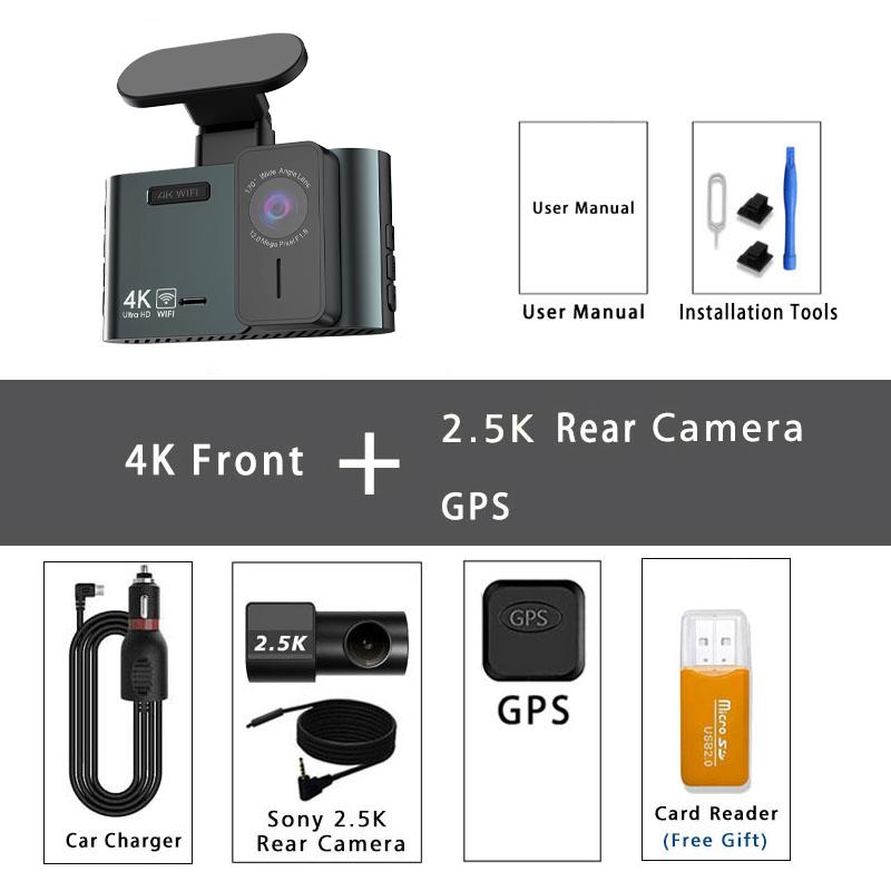 Front 4K And Rear 2.5K Dash Cam Built In WIFI GPS Dual Lens Mini CAR DVR 24H Parking Monitor Black Box Room Camera Night Vision