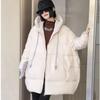 Lagabogy Mid-length Puffer Coat Casual Winter Women Loose Thick White Duck Down Jacket Female Solid Windproof Hooded Parkas