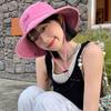 Foldable Summer Ladies Sun Hat Heart Embroidery Wide Brim Fisherman Hat Windproof with Drawstring Western Cowboy Hat