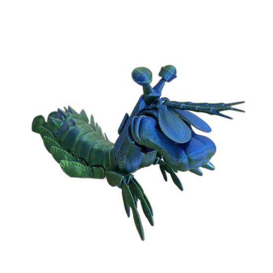 

Игрушка-подвижка в виде креветки-богомола для снятия тревожности, красочный декор для рабочего стола с подвижными суставами и выдвижными клешнями, напечатанная на 3D-принтере, шарнирная фигурка креветки синий/зелёный