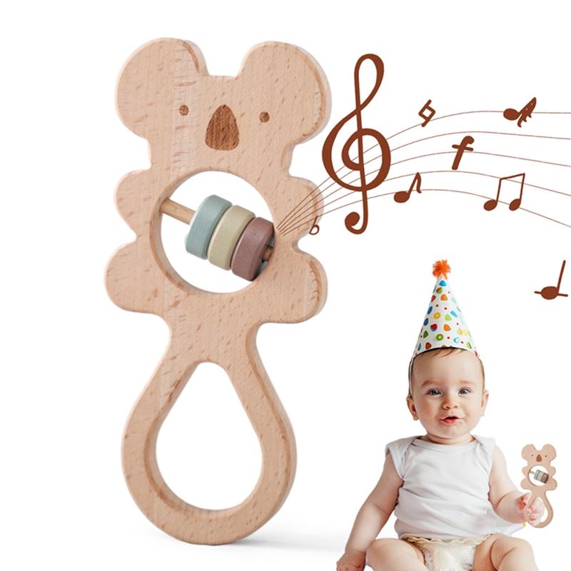 Baby Toys 0 12 Months Wooden Rattle Sensory Toys For Baby Montessori Baby Stroller Cartoon Koala Hand Bell Infant Wooden Teether