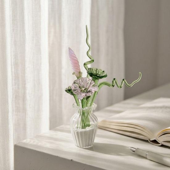 Mini Artificial Glass Flowers Hand-Blown Stained Glass Flowers Miniature Flower