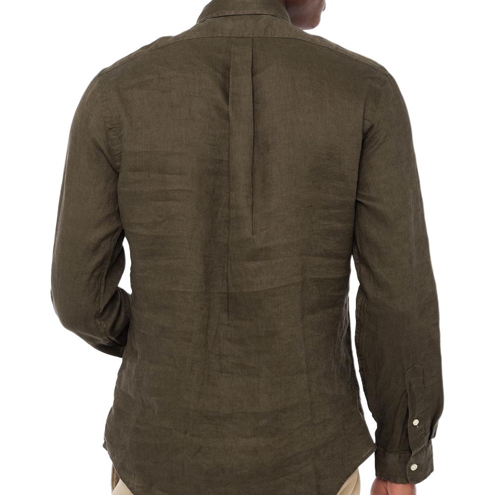Polo Ralph Lauren FW25 Classic Solid Color Long Sleeve Linen Shirt With Pony Embroidery Men shirts Green 710866956-005