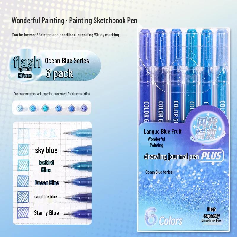 Blue Fruit Glitter Pen & Cartoon Artist Retro Paintbrush - DIY Color Journal for Students