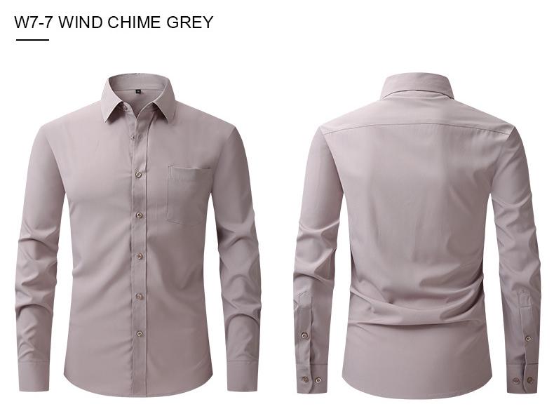 Men's High-End Long-Sleeve Stretch Dress Shirt - European & American Sizes, Solid Color Business Casual Top