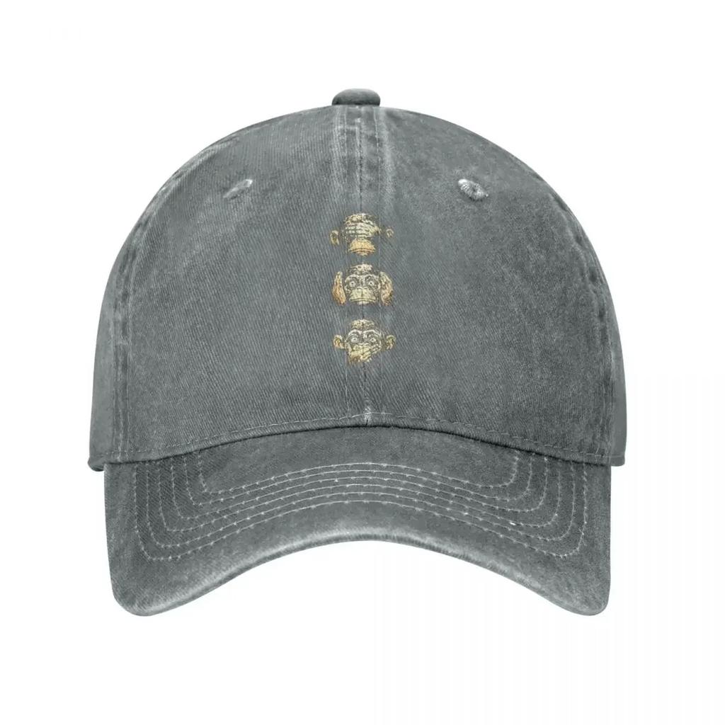 Three Wise Monkeys Baseball Cap Vintage Distressed Denim Monkey Animal Snapback Cap Unisex Outdoor Workouts Caps Hat