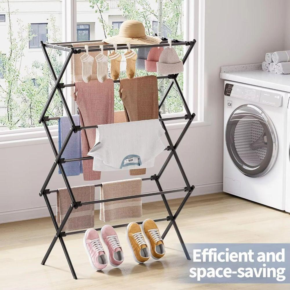 Collapsible Clothes Drying Rack 3-Layer Laundry Stand Clothing Rack Clothes Airer  Floor
