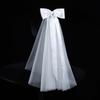 Single Layer Bride's White Headgear Romantic Bridal Headdress Elegant Long Satin Bow Veil  Wedding