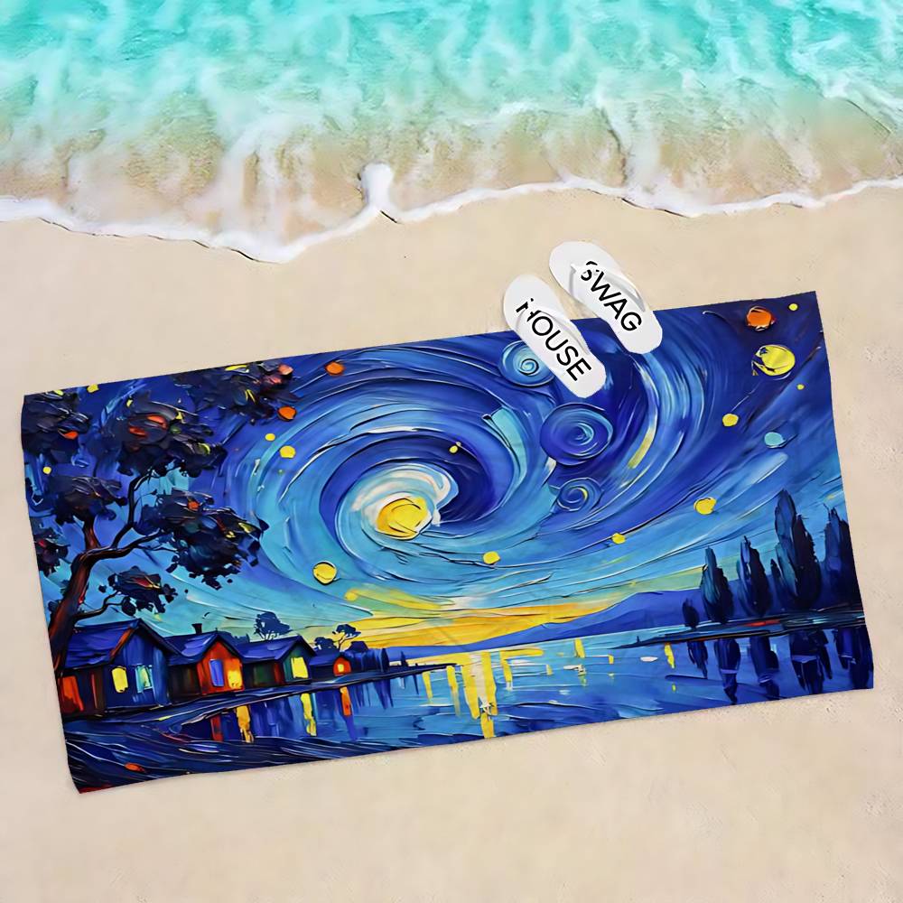 Van Gogh Starry Sky Art Microfiber Printed Beach Towel Mountain Climbing Yoga Beach Swimming Running Absorbent Soft Towel