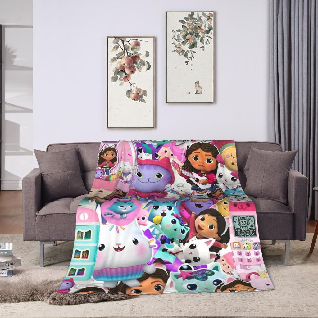 Cartoon Cute Gabbys Dollhouse Blankets Fleece Summer  Breathable Warm Throw Blanket for Bedding Outdoor Plush Thin Quilt