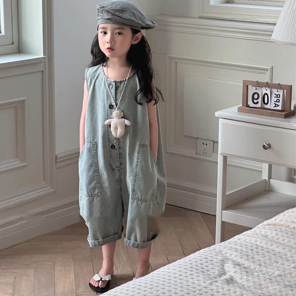 Abbigliamento estivo tinta unita per bambine Tuta carina per bambini Versione coreana Moda Retro Abbigliamento per bambini 3-7 Anni