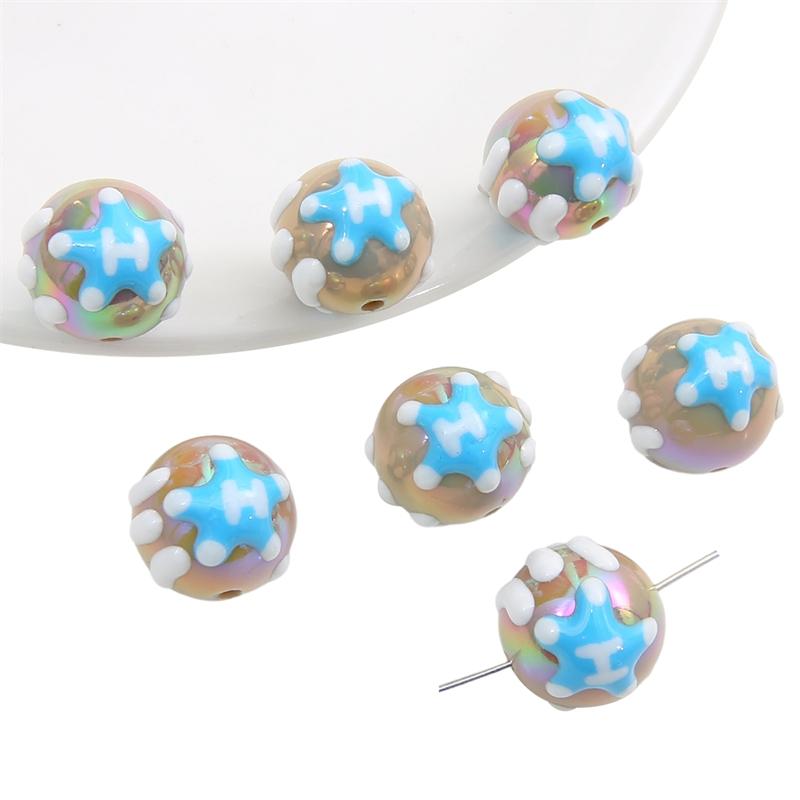 Hand-drawn Acrylic Beads Cute 16mm Spacer Charms for Keychain Jewelry DIY