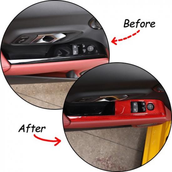 Red Carbon Fiber Window Lift Panel Trim Cover For Toyota Supra 19-22