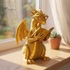 Collectible Dragon Ornament Reading Figurine with Glasses, Statue, 3D Printed Statue Bookshelf Decor, Whimsical Desktop Ornament, Gift for Book Lovers