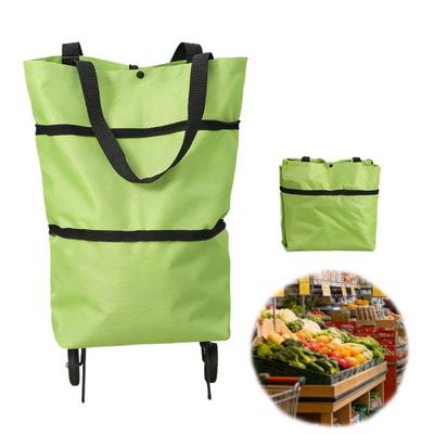 Foldable Shopping Trolley On Wheels Heavy-Duty Waterproof Oxford Fabric Collapsible Grocery Bag with Silent Wheels Rolling Shopping Cart