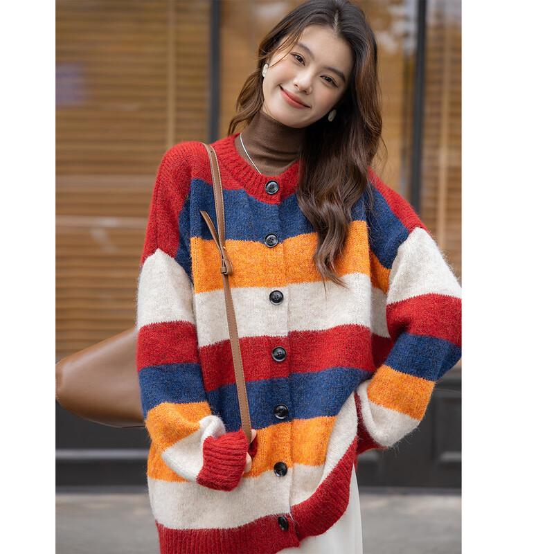 

Mokana Women s Rainbow Stripe Soft Knit Sweater One Size