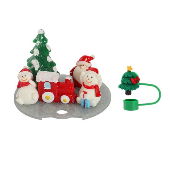 1 Set Christmas Straw Cover Cap Food Grade Dust-proof No Spill 40oz Tumbler Lid Straw Tip Topper Protector Decoration Cup Accessories