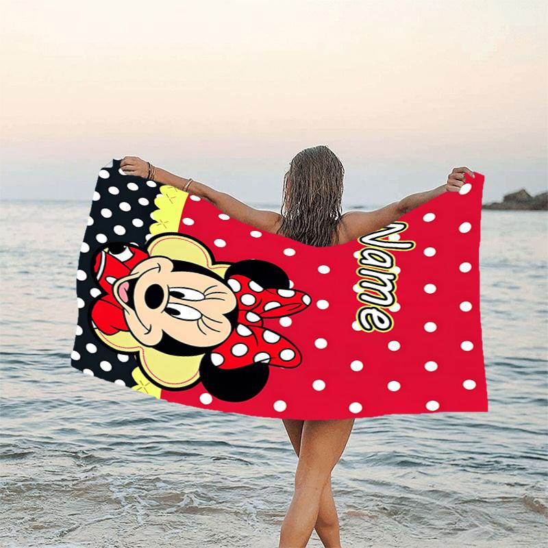 1pc Minnie18 Beach Towel with Custom Name, Beach/Swimming/Bath/Picnic/Camping Towel, Suitable for Seaside Beaches