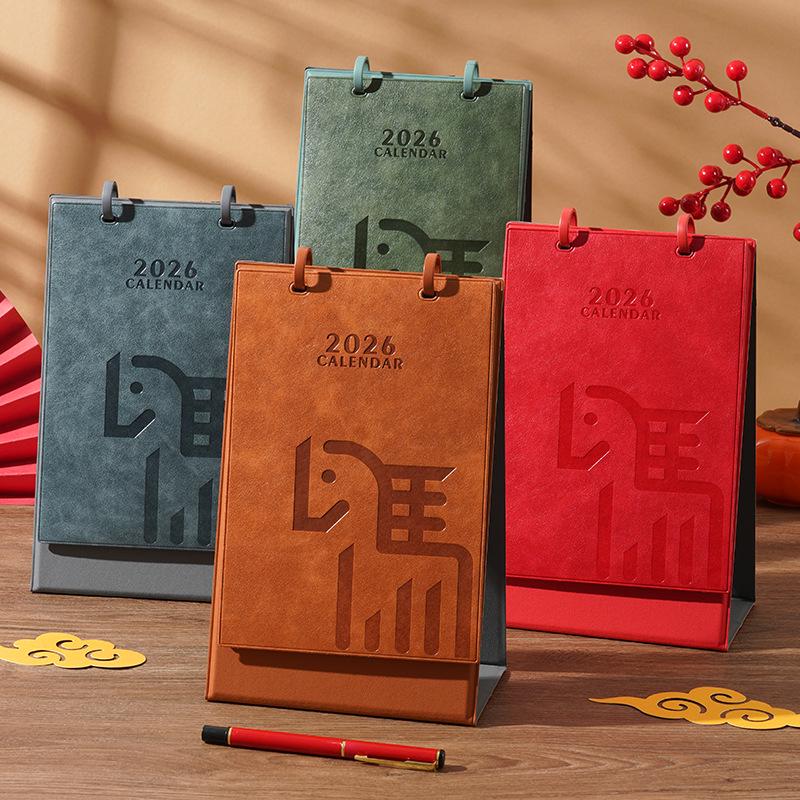 Xianci Year of the Horse 2026 Leather Desk Calendar – Creative Business Diary and Desktop Ornament