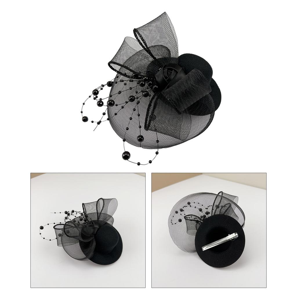 Vintage Bridal Hair Clip with Yarn Decor Top Hat Shape Stage Performances Hairpin Vintage Hair Clip for Taking Photo