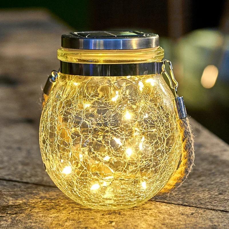 Solar Light Outdoor Garden Decorations Outdoors Cracked Glass Ball Hanging Lantern Waterproof LED Lamp for Patio Yard Decor