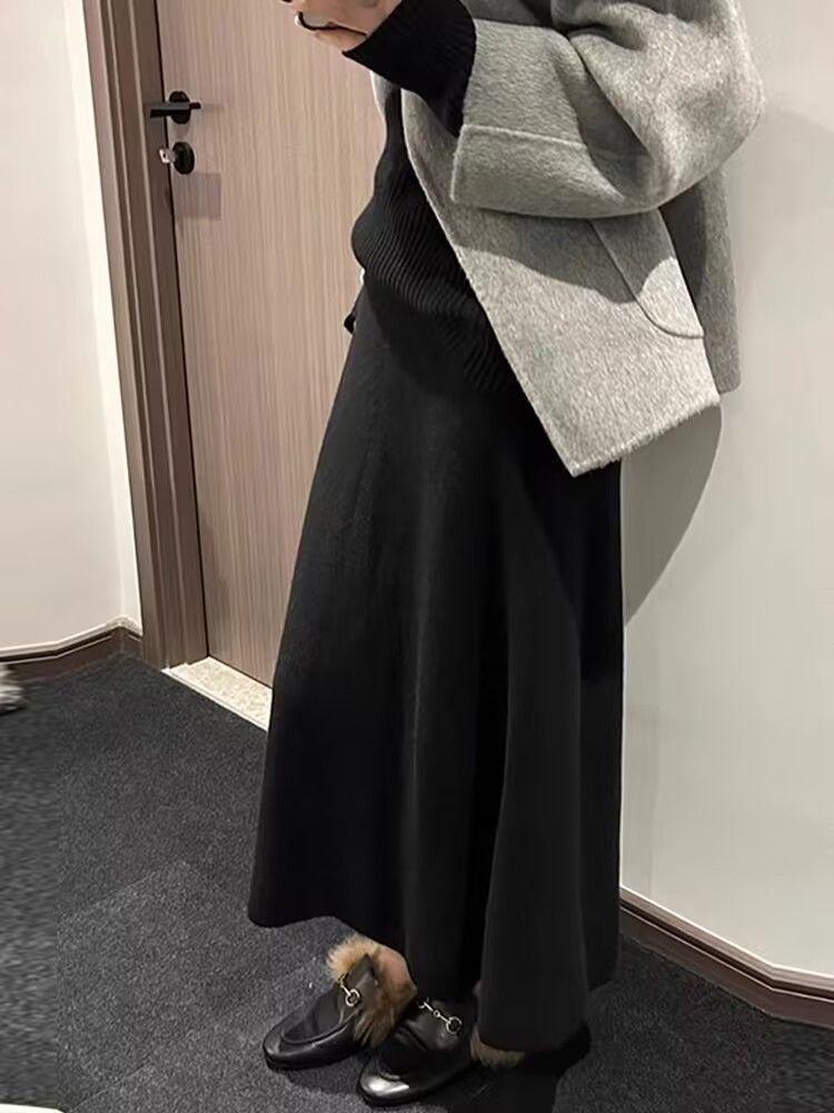 Plus Size Women's Grey Wool Overcoat - Korean Style Petite High-End Autumn/Winter Short Coat