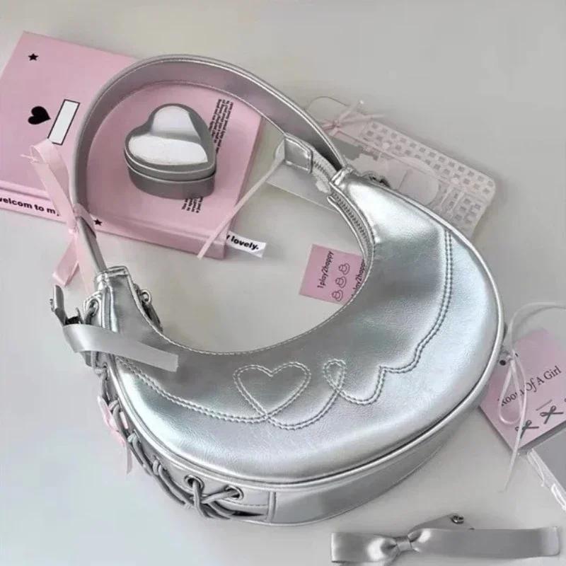 

Дамская сумка подмышечные сумки кошельки женские сумки Y2K винтажные корейские серебряные наплечные сумки люкс полумесяц маленький кошелек сумка-тоут