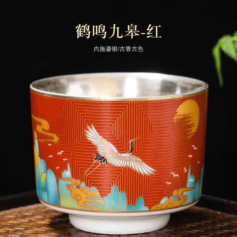 NEW Enamel Color 999 Pure Silver Inner Liner Ruihe Kung Fu Tea Master Cup Home Set Gift Box