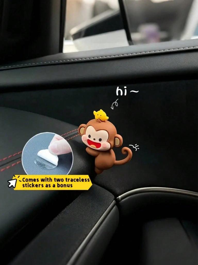 Adorable Mini Monkey Car Ornament - TPU, Fits Rearview Mirror & Dashboard Decor