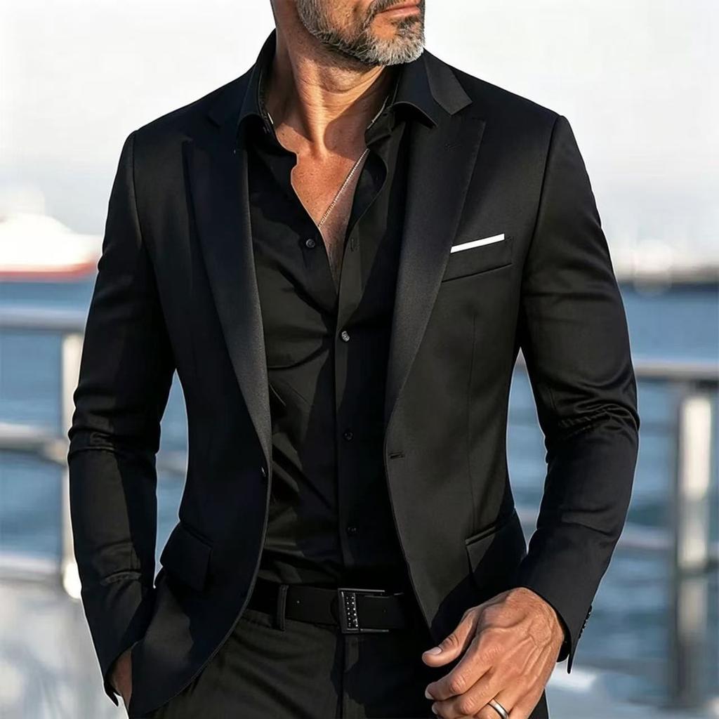 Giacca Blazer Uomo Business Casual Slim Fit Monopetto Tinta Unita