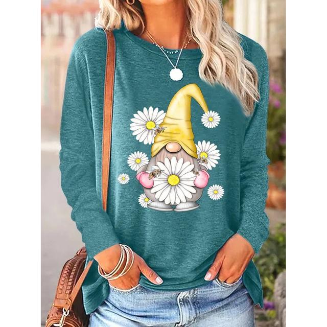 Tricouri cu mânecă lungă cu imprimeu amuzant pentru femei Pulover de zi cu zi Toamna Gnomi Toamna Dovleac Ziua Recunoștinței Topuri casual Harajuku