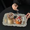 Metal European Retro Carved Silver Tray Cafe Bread Plate Cake Plate Silver Rectangular Dessert Plate