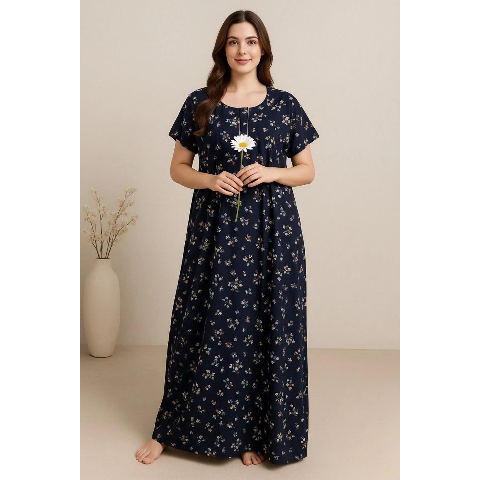 Indian Cotton Breathable Night Gown Women Designer Lightweight Maxi Nighty 2XL-48