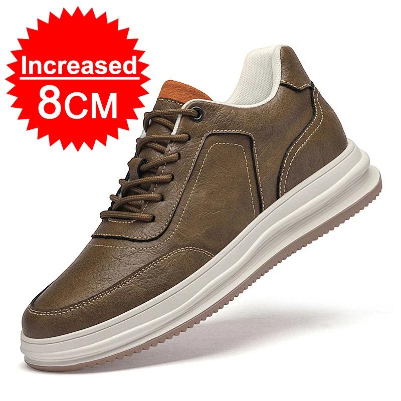Man Sneakers Height Increase Shoes For Men Insoles 8cm Elevator Shoes Casual Genuine Leather Sports Heightening Shoes Tall Shoes