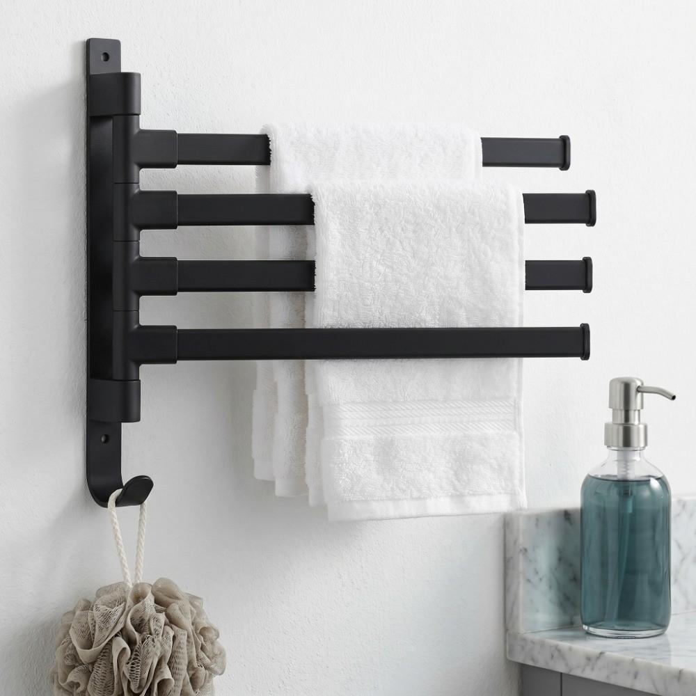 Thicken Design Swivel Towel Rack Black Swing Arm Towel Rack Practical Towel Holder Space Saving