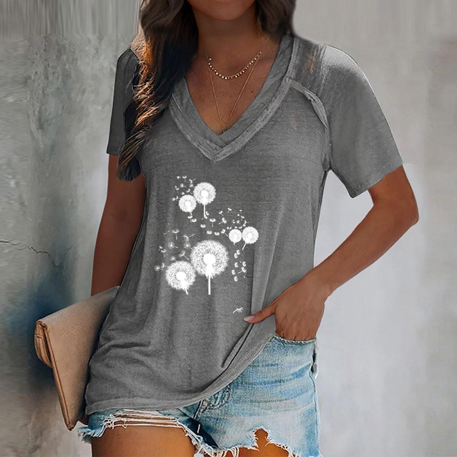 

Женская модная свободная повседневная футболка с v-образным вырезом и принтом XL серый