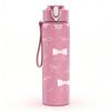 1PC Soft Pink Bow Repeat Pattern 750ml Color Plastic Sports Water Bottle Leakproof Flip Straw Lid Suitable for Sports Office Home Use