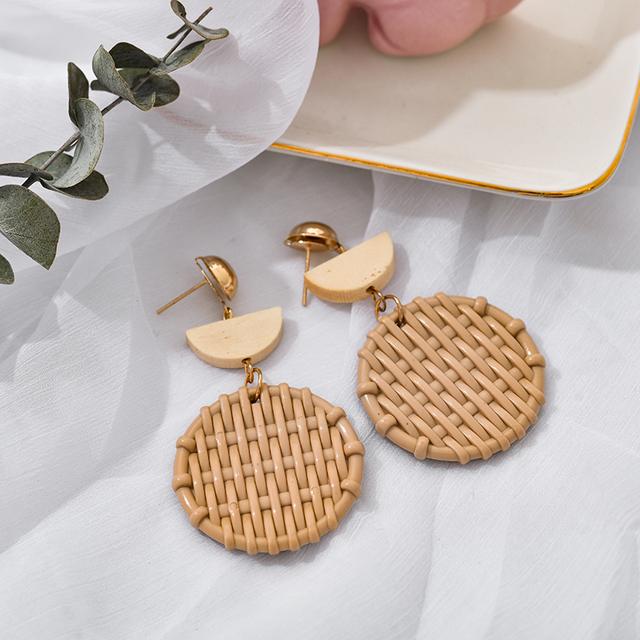Korea Bohemia Handmade Geometric Drop Earrings For Women Imitation Rattan Straw Weave Knit Vine Earring Vacation Party Jewelry