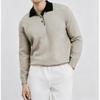 Men's Old Money Style Color Block Polo Knit Sweater – Contrasting Pullover for Casual, Light Luxury Wear