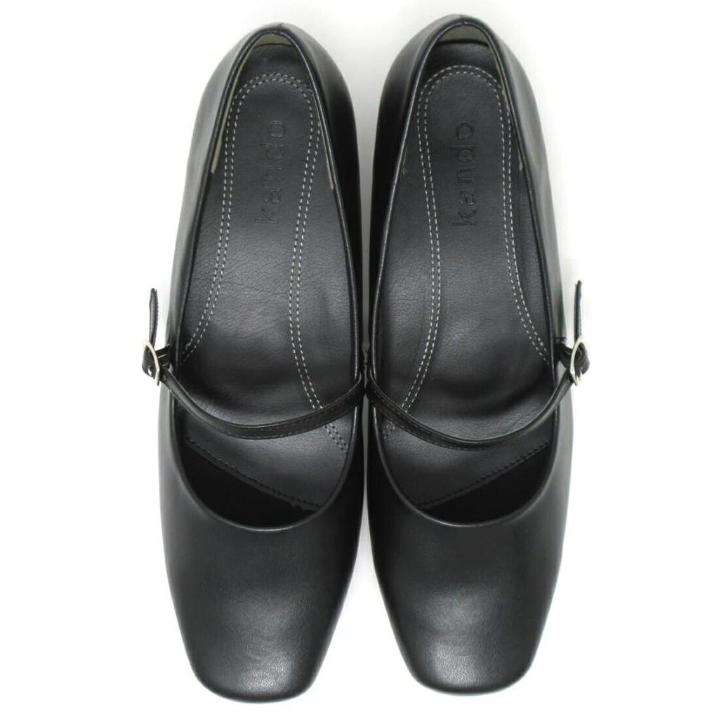 KANDO Strapless Plain Pumps Size Size 4e Plus 01451TW Women's (Black Smooth, 23.5cm) - (Wide Instep, Size) -