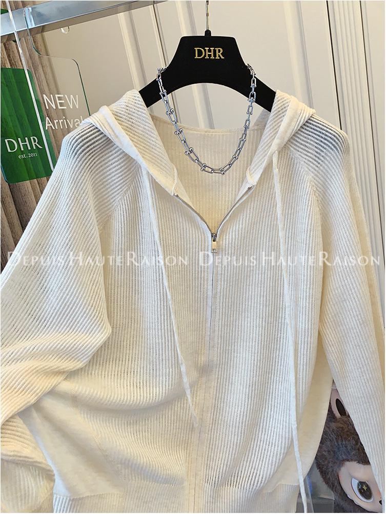 Plain Color Zipper Hooded Knit Jacket - Women's Casual Early Autumn Style