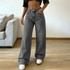 2026 High-Waisted Wide-Leg Straight Cut Distressed Denim Jeans Women Loose Fit Long Trousers