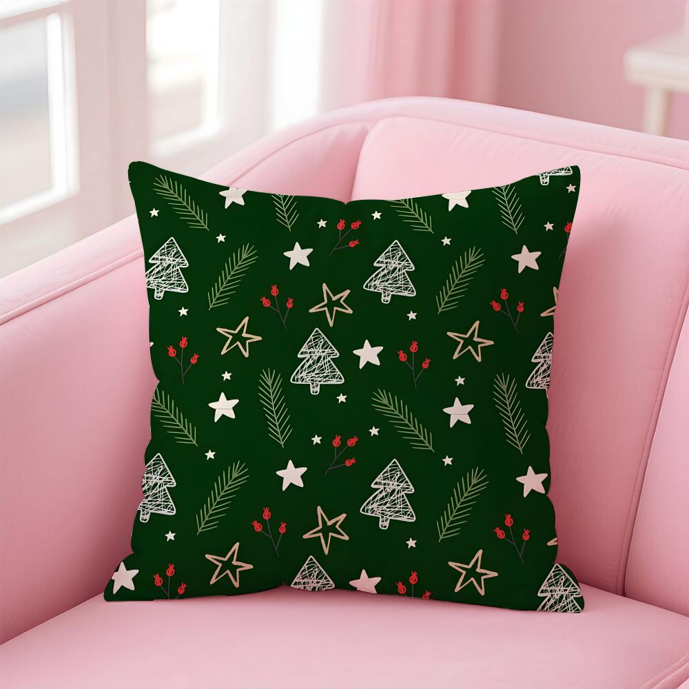 Cchristmas Illustration Cushion Cover Pillowcase Short Plush Invisible Zipper Room Sofa Cushion Cover