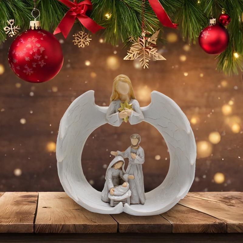 

Статуэтка Ангел Святое Семейство, Рождественское украшение, Религиозная семейная фигурка, Сезонный домашний декор, Декоративная рождественская сцена, Праздничный уличный Рождество 1