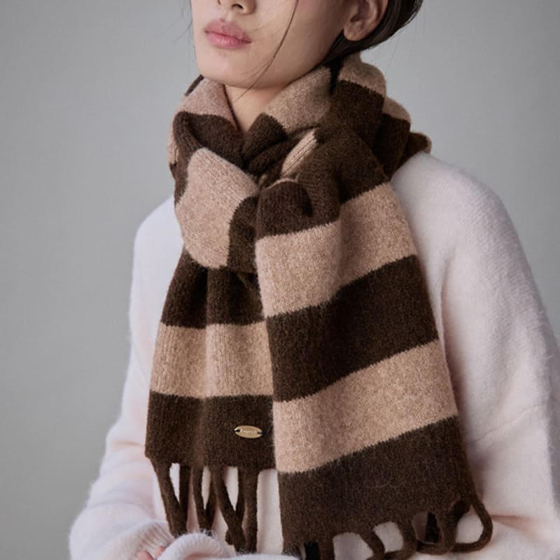 

COQUET Heritage Stripe Wool Muffler Cocoa Brown Cocoa Brown