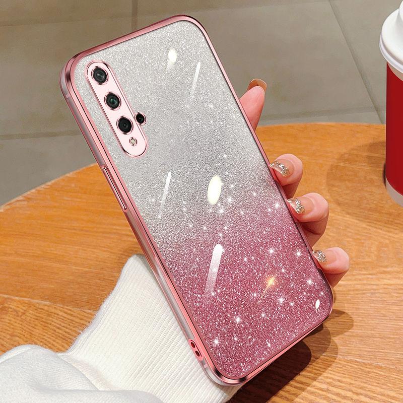 Für Huawei nova 5T Hülle Huawei YAL-L21, YAL-L61, YAL-L71 Handyhülle Glänzende Glitzerbeschichtung Silikon Kameraobjektiv Weiche Rückseite